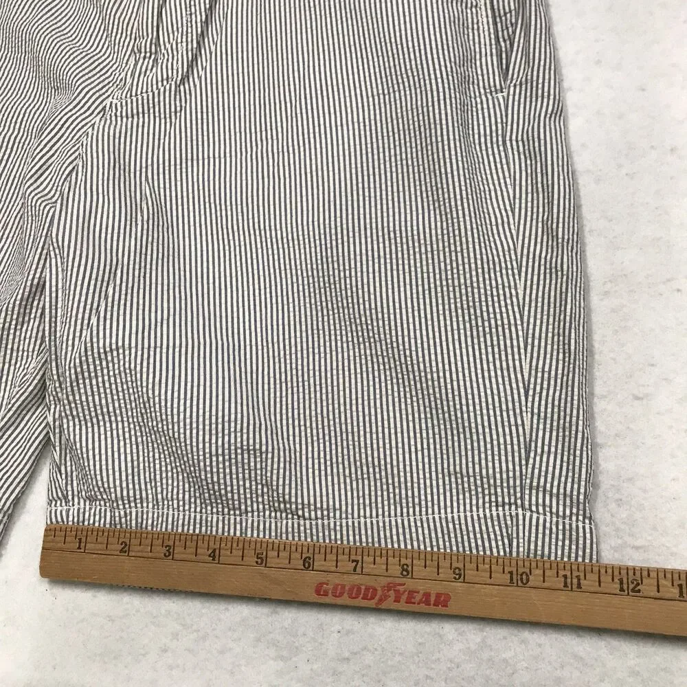 J CREW Seersucker Shorts Men 34 Blue Hickory Railroad Stripe Flat Front Chino